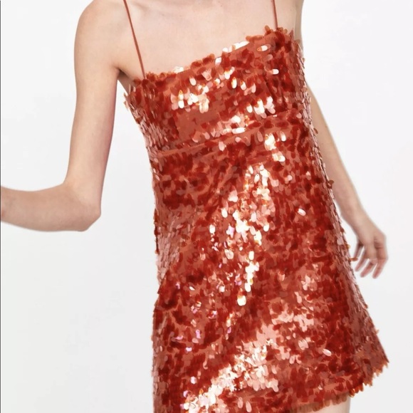 Zara Sequin A-Line Spaghetti Straps Party Dress - Picture 5 of 8